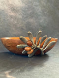 Contemporary Wooden Fruit Bowl with Silver Leaf Motif