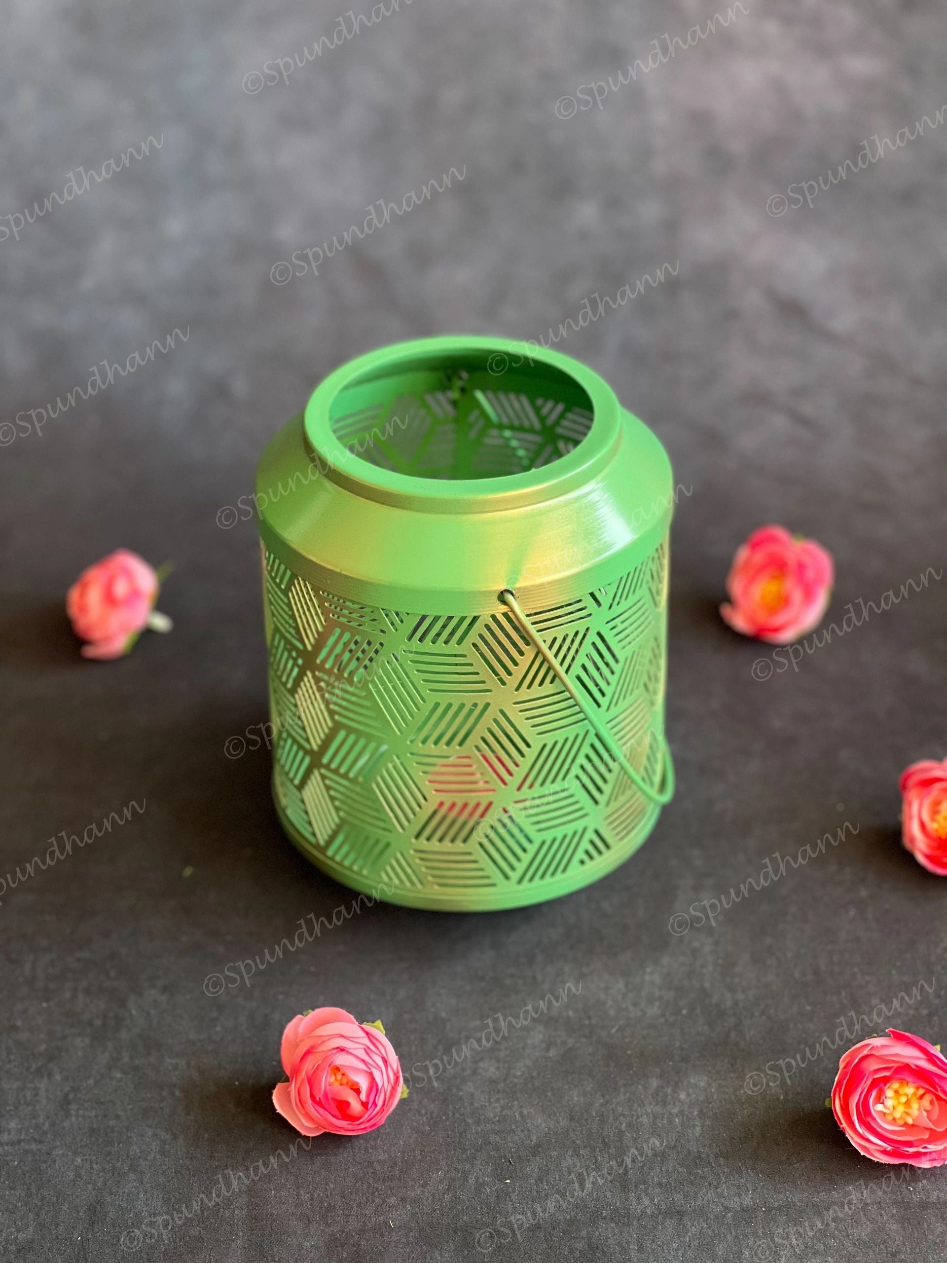 Green Geometric Art Lantern Tea Light Holder