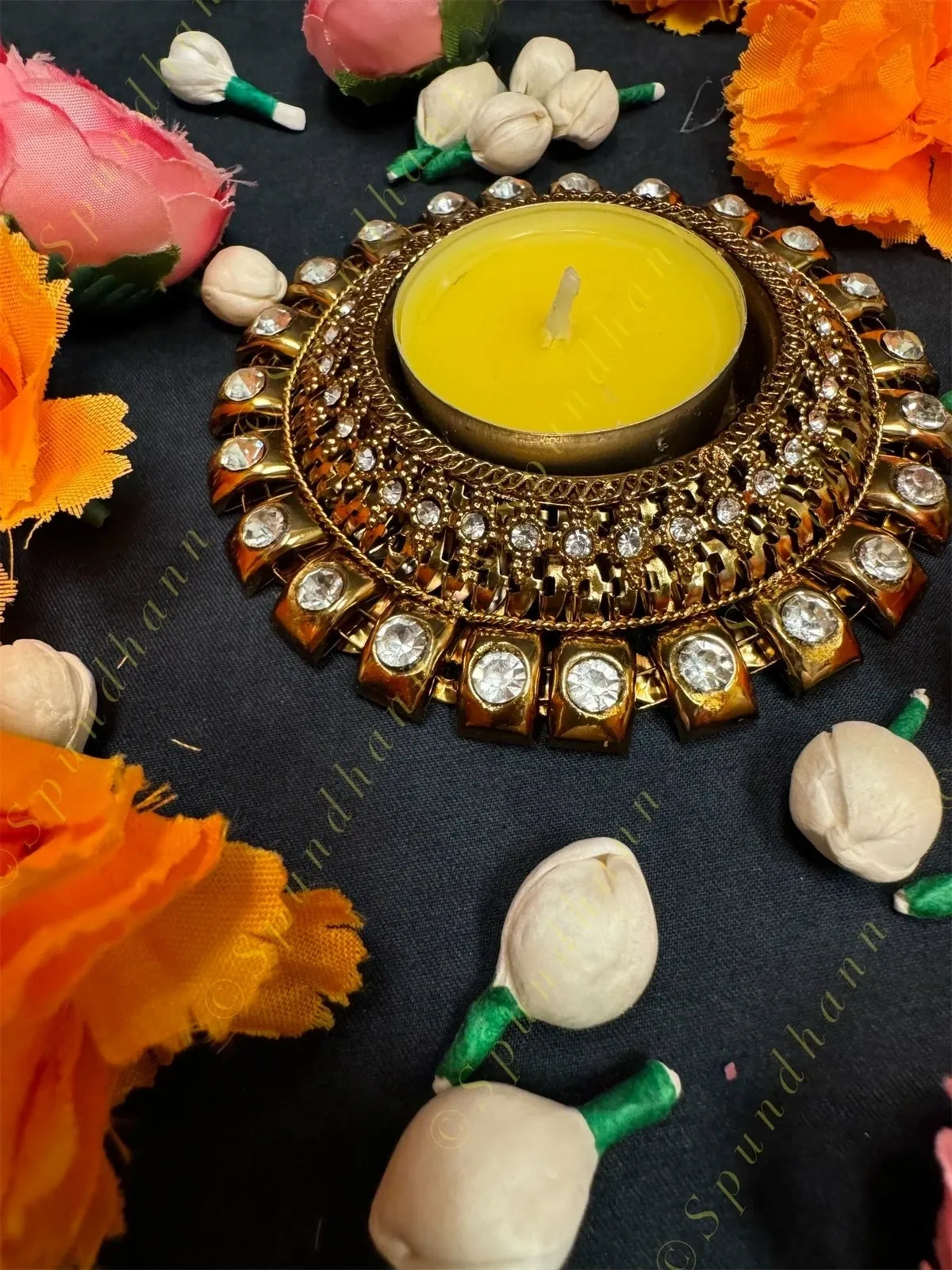 Bright Gold Double Studded Tealight Holder