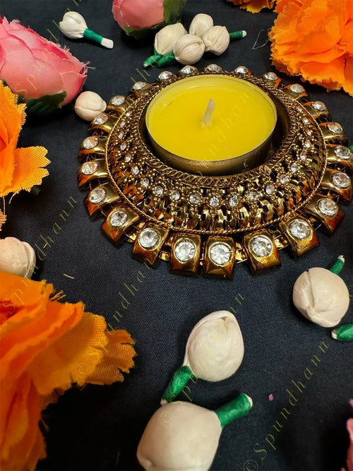 Bright Gold Double Studded Tealight Holder