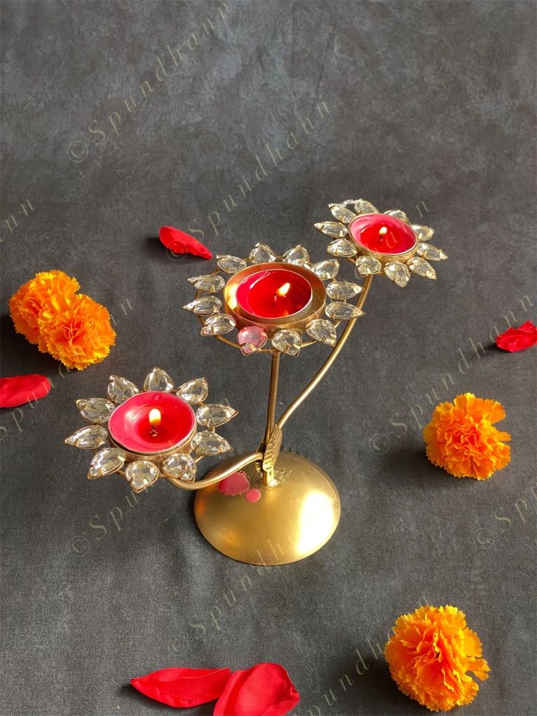 Stone Studded 3 Tea Light Holder Stand