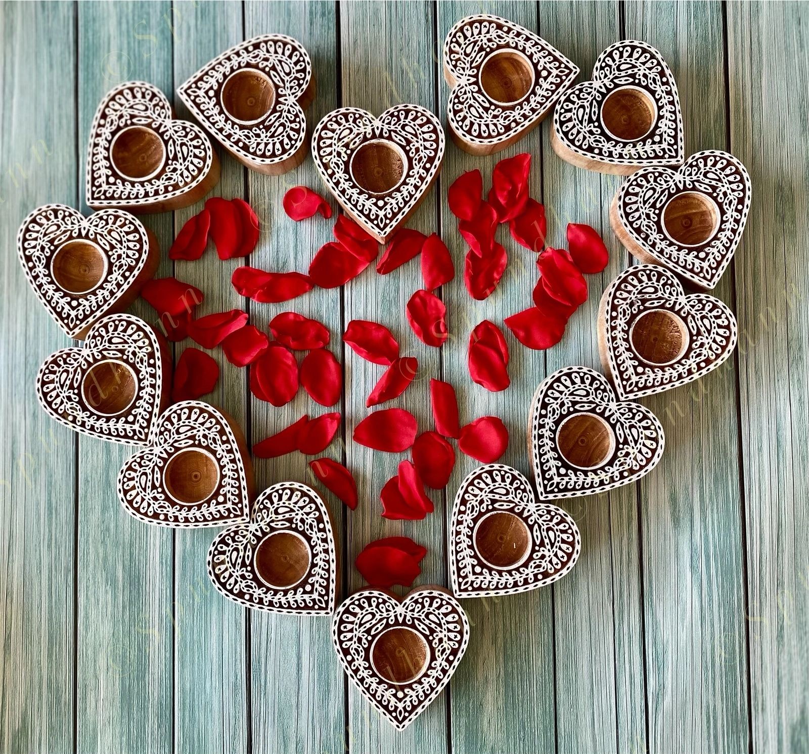 Heart Shaped Wooden Block Tea Light Holder