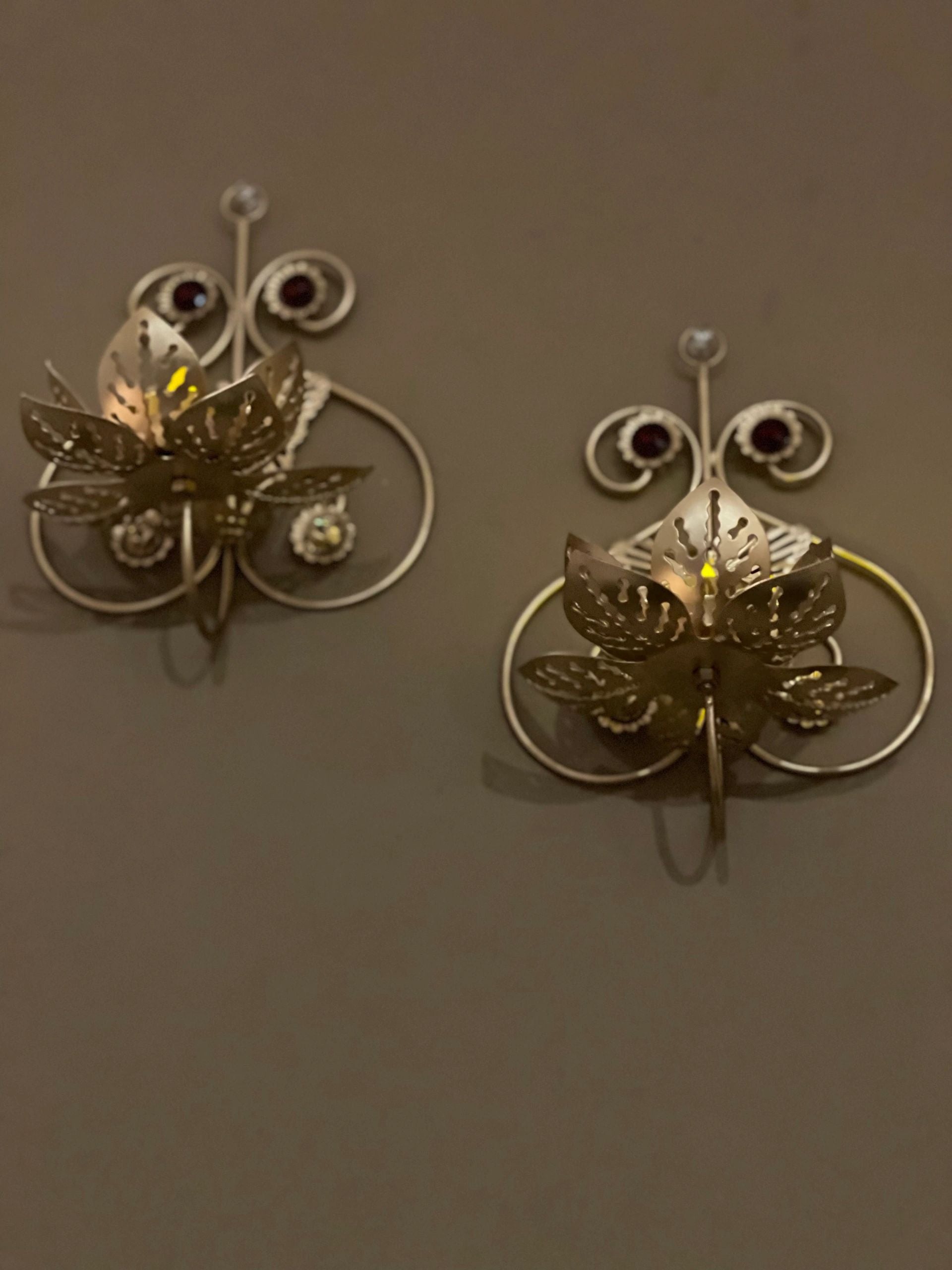 Butterfly & Lotus Wall Hanging Tea Light Holder Set of 2