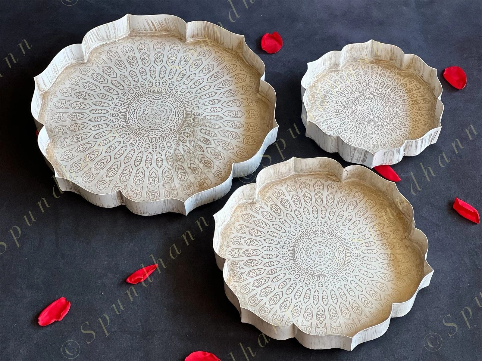White Metal Lotus Plates