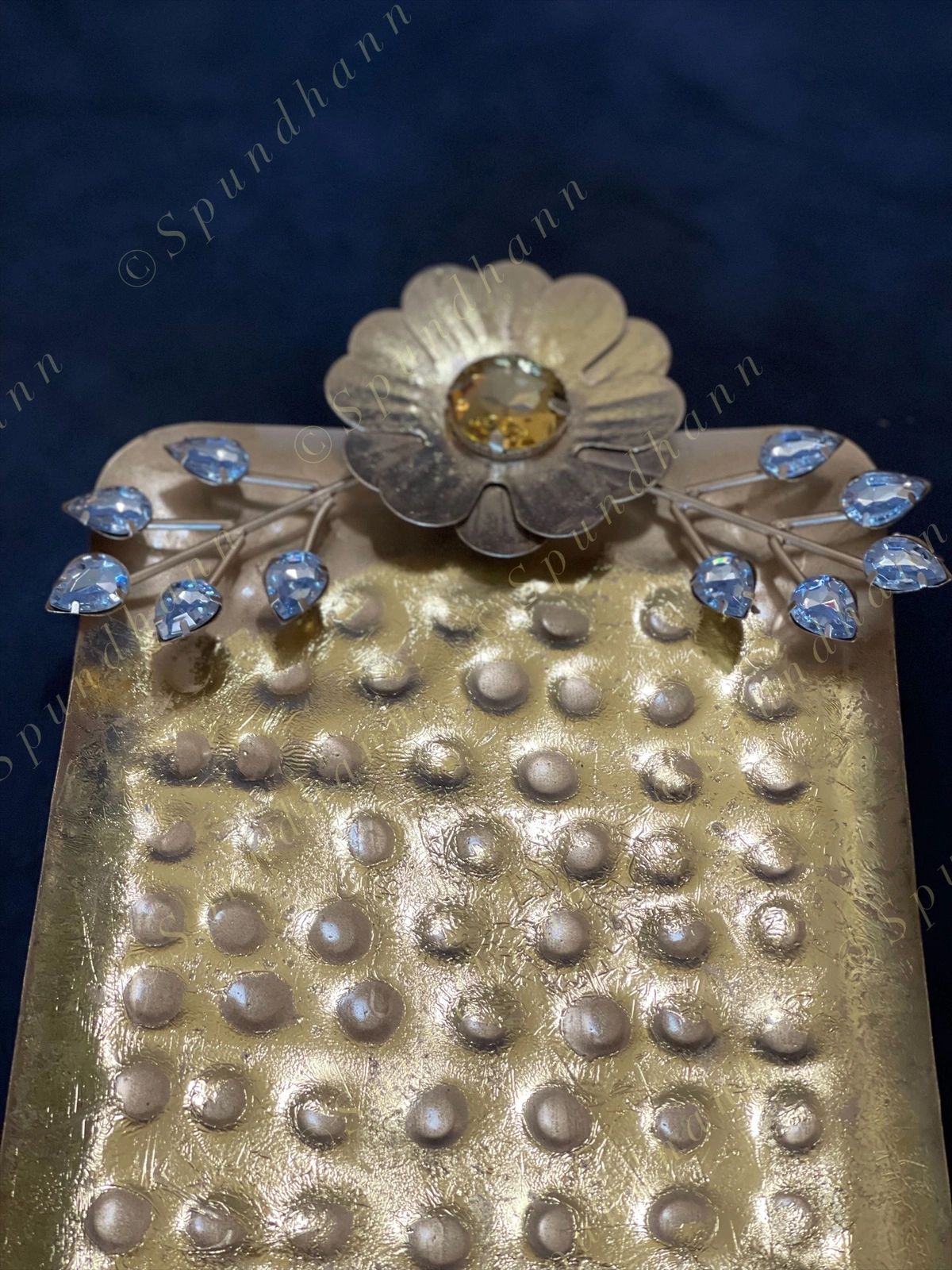 Rectangular Gold Hammered Platter / Tray with Floral Motif