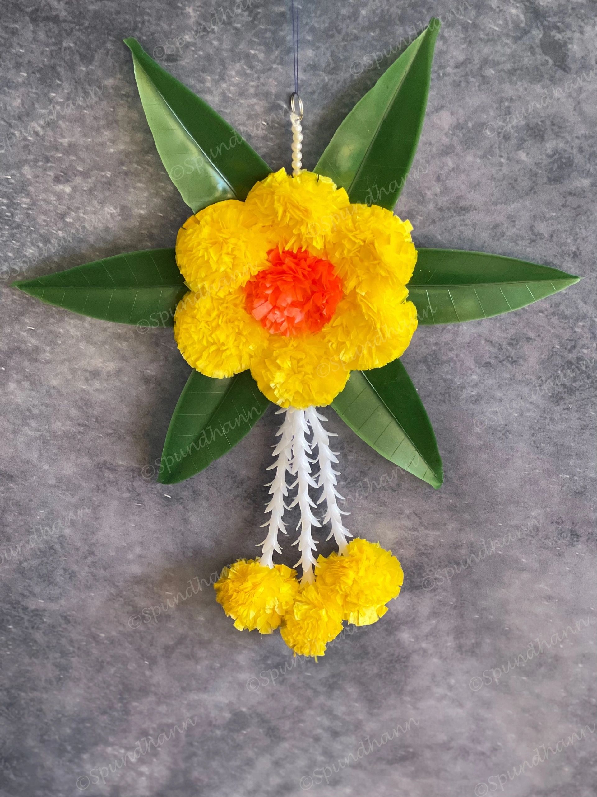 Marigold & Rajnigandha Flower Dangler With Leaves
