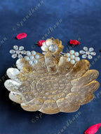 Gold Floral Shape Studded Pearl Platter / Plate