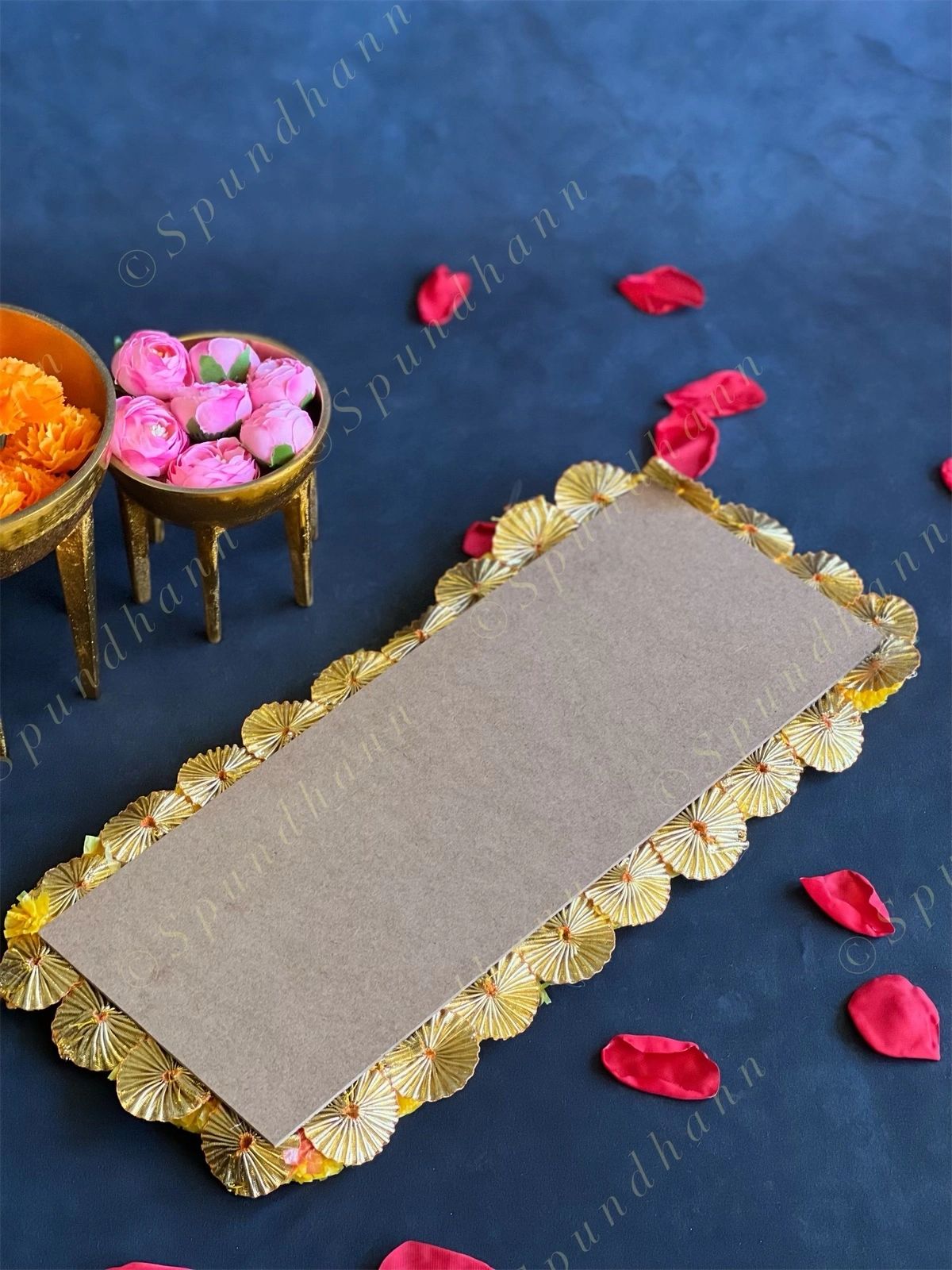Marigold & Gota Flower Mat with Wood Base