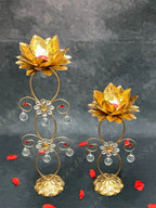 Crystal Drop Golden Flower Standing Tea Light Holder