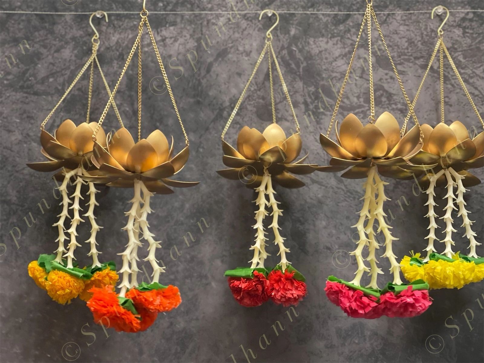 Hanging Lotus Tea Light Holder with Marigold Tassels