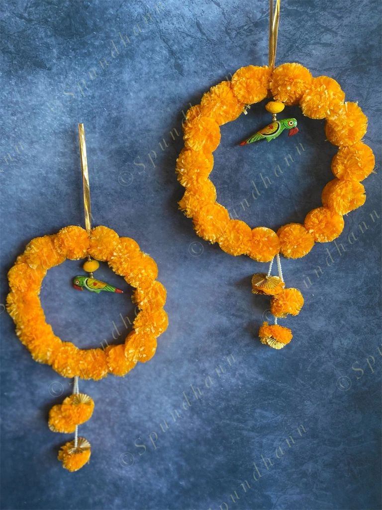 Orange Marigold Wreath with Wooden Parrot