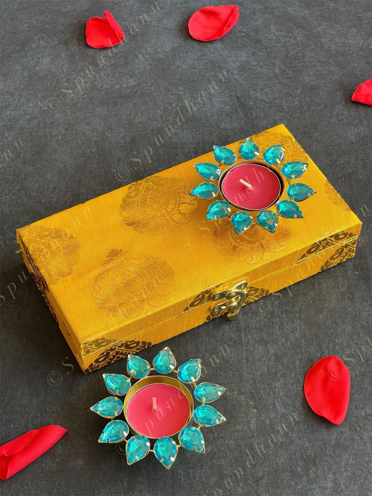 Gold Leaf Gift Boxes with Tea Light Holders