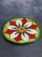 Medium Yellow, White, Orange & Red Round Floral Rangoli Floor Mat