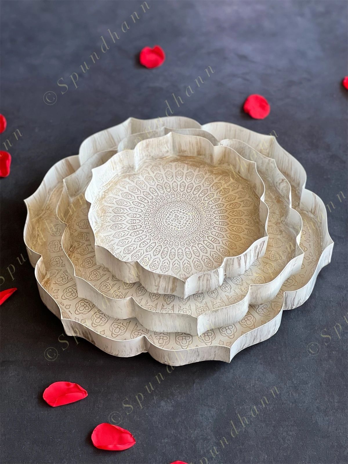 White Metal Lotus Plates