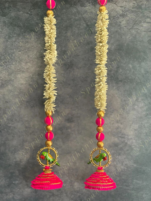 Chameli Strings with Wooden Parrot Danglers Set of 2