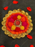 Colorful Pom Pom & Gota Lined Large Tea Light Holder