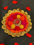 Colorful Pom Pom & Gota Lined Large Tea Light Holder