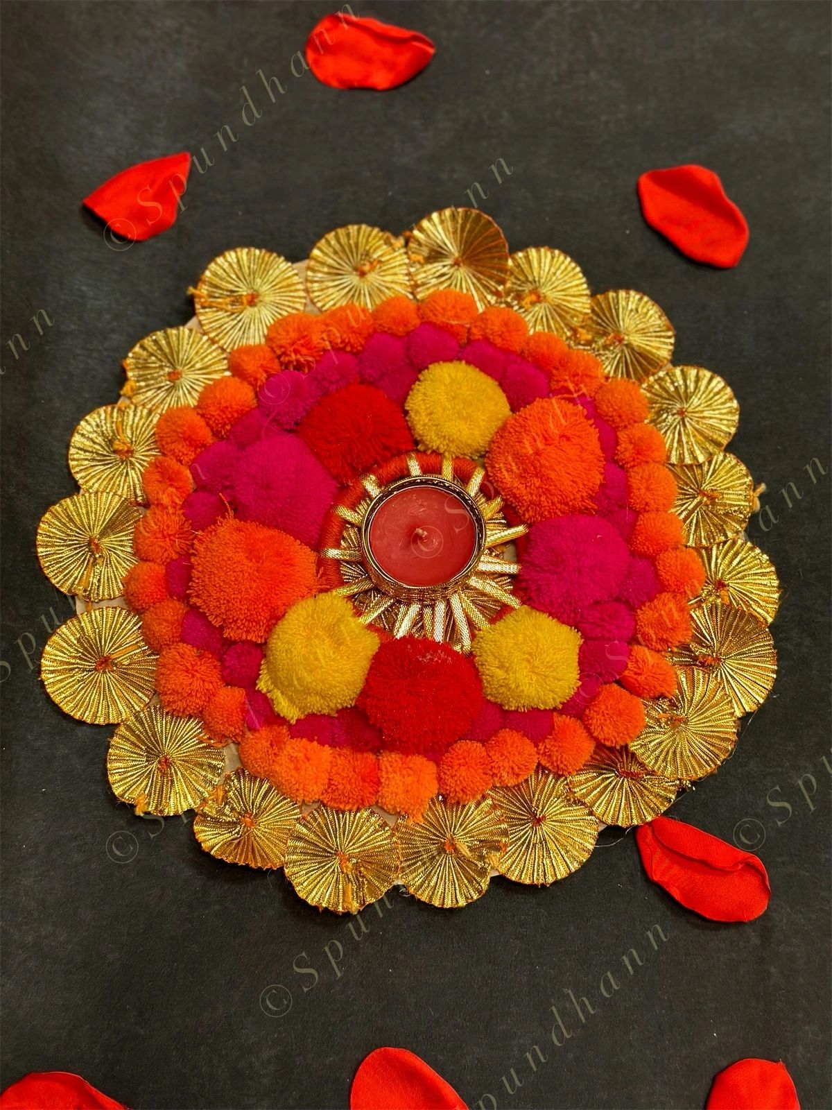 Colorful Pom Pom & Gota Lined Large Tea Light Holder