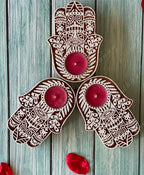 Hamsa Wooden Block Tea Light Holder