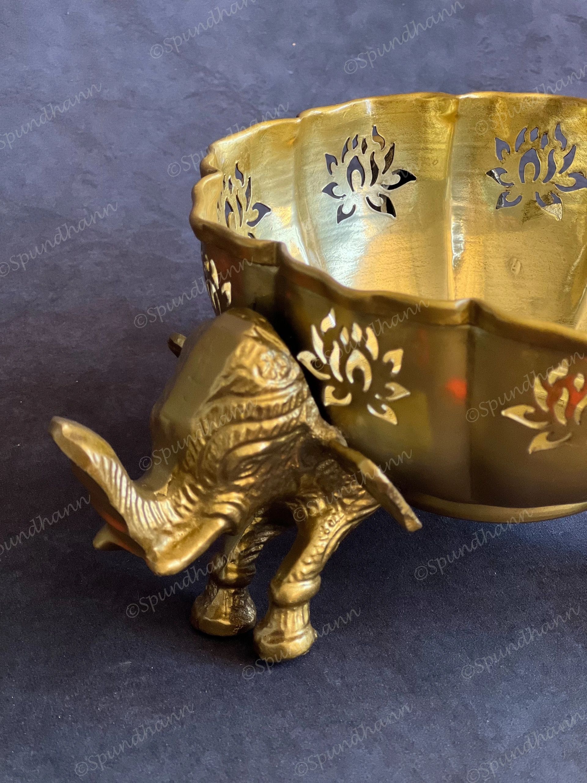 Lotus Cutwork Bowl with Elephant Stands