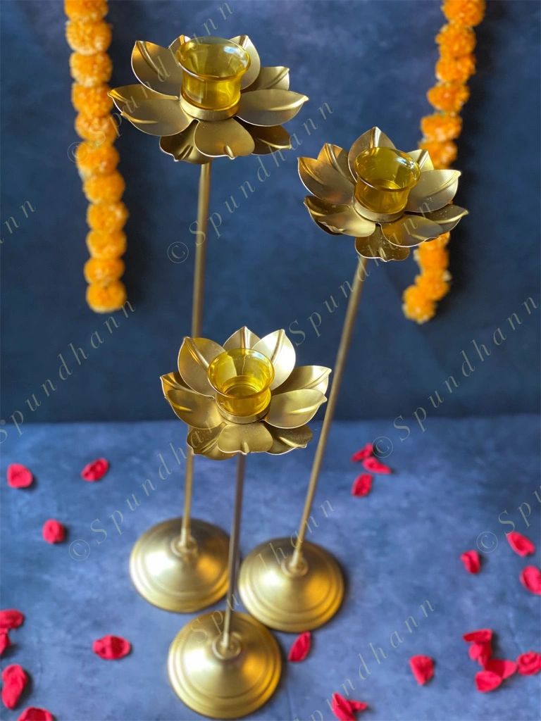Tall Standing Lotus Tea Light Holder