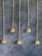 Golden Bell Dome Danglers with Pearl Chain String Pair