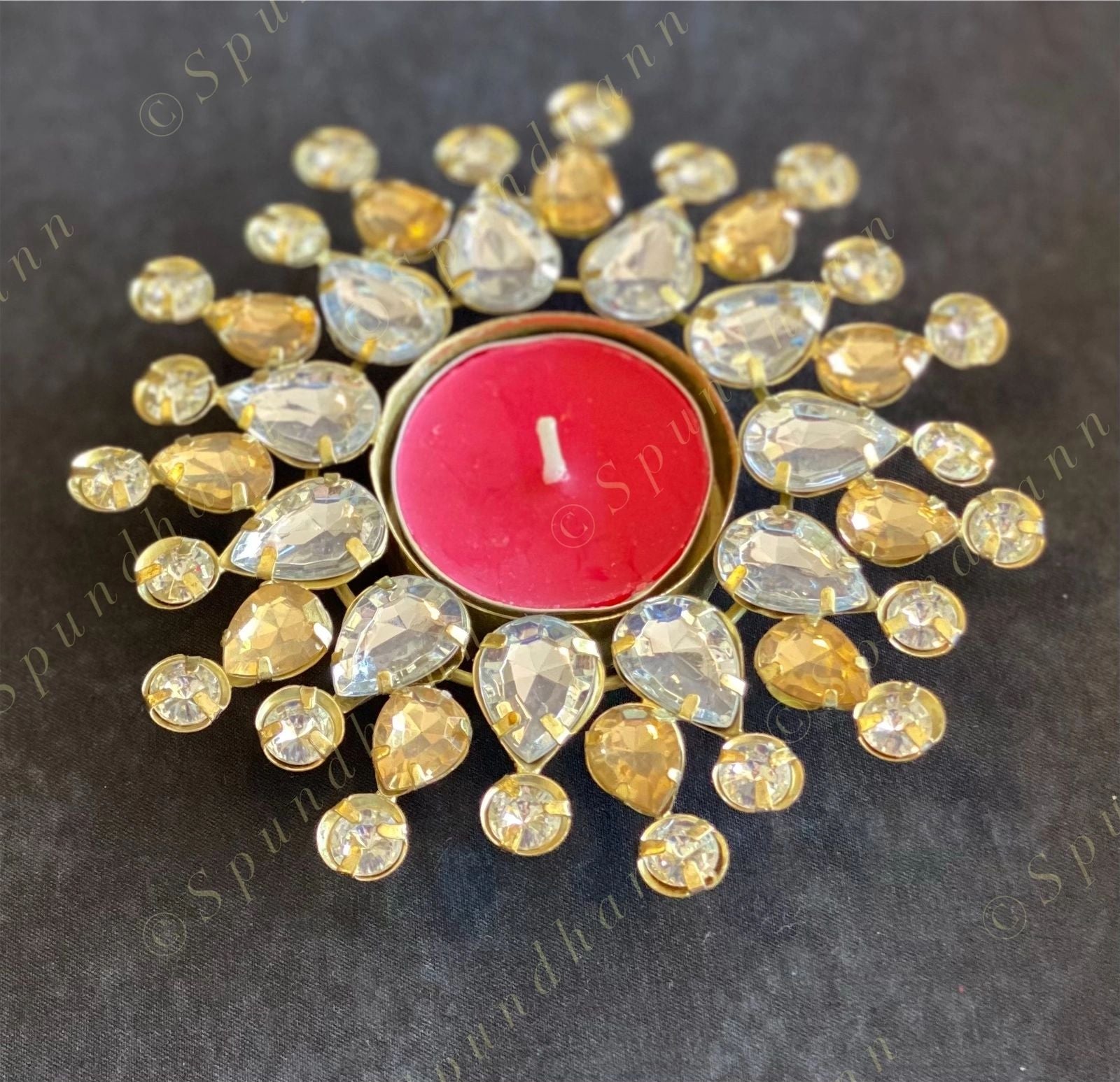 White & Golden Triple Studded Tea Light Holder