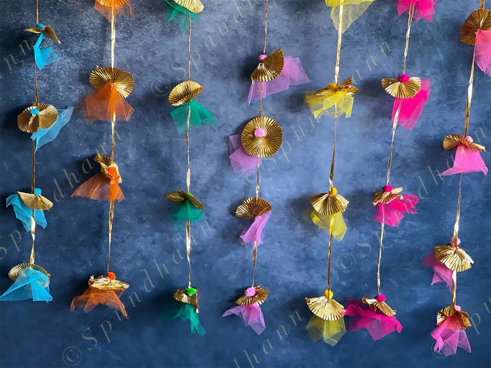 Gota & Dainty Net Fabric Colored Strings Dangler Short - Pack of 4 Strings