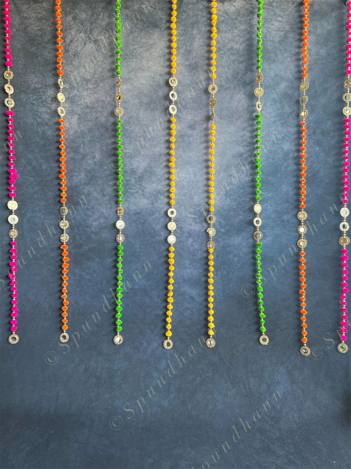 Pom Pom & Mirror Danglers Set of 4