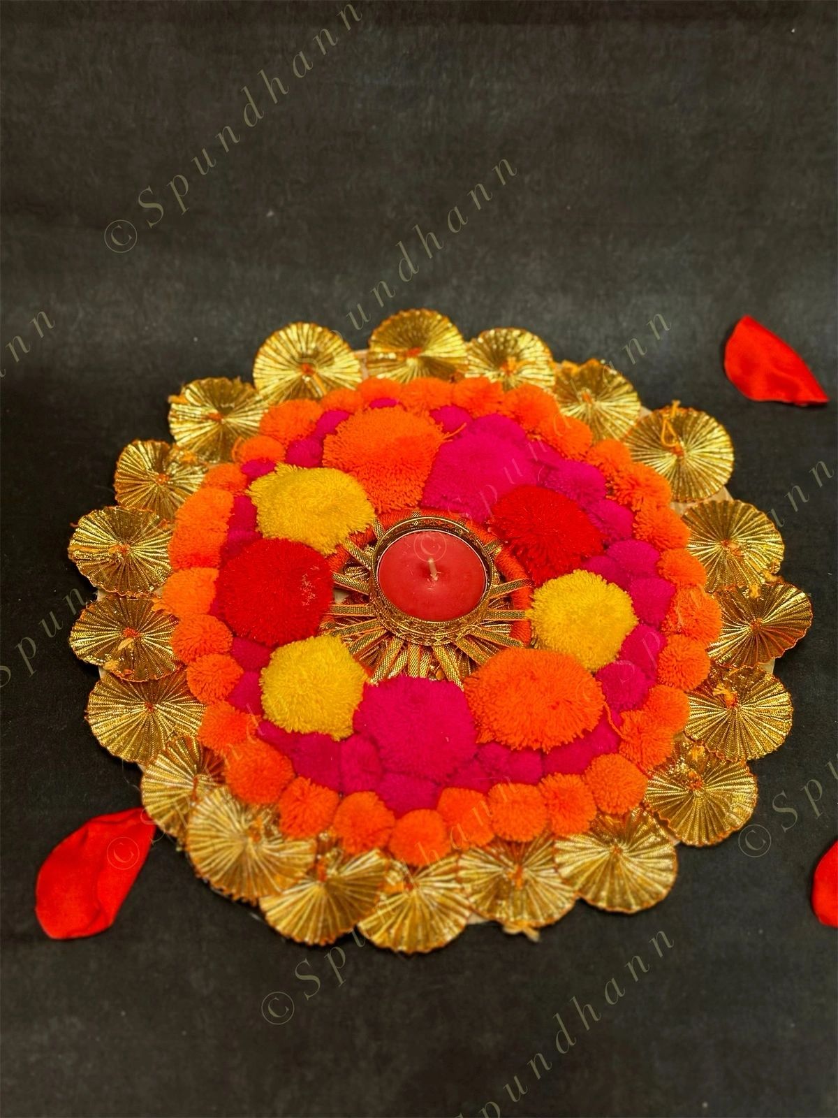 Colorful Pom Pom & Gota Lined Large Tea Light Holder