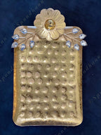 Rectangular Gold Hammered Platter / Tray with Floral Motif