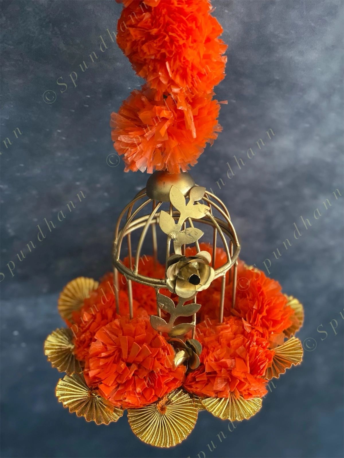 Marigold Garland Strings with Small Bird Cage & Gota Danglers Set of 2