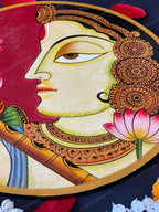 Beautifully Adorned Rajasthani Woman Red Background Pichwai Wall Hanging Plate Red