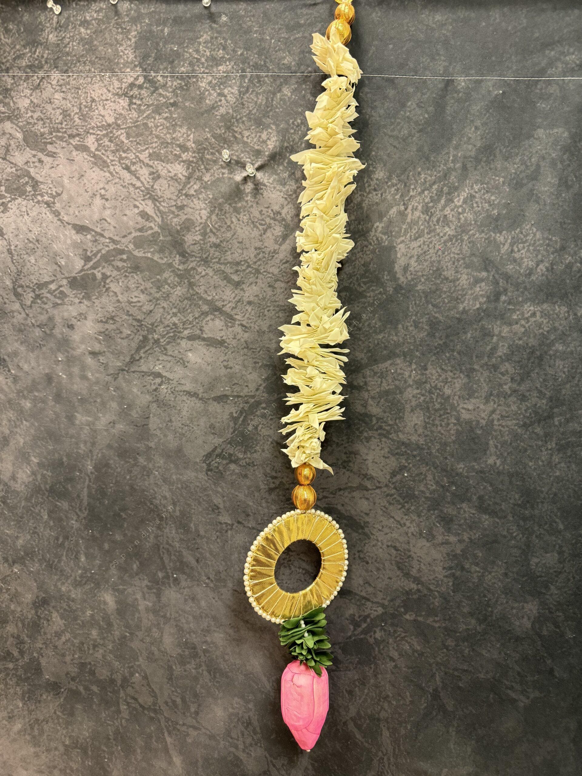 Chameli & Pink Shola Wood Lotus Buds and gold Disc Hanging