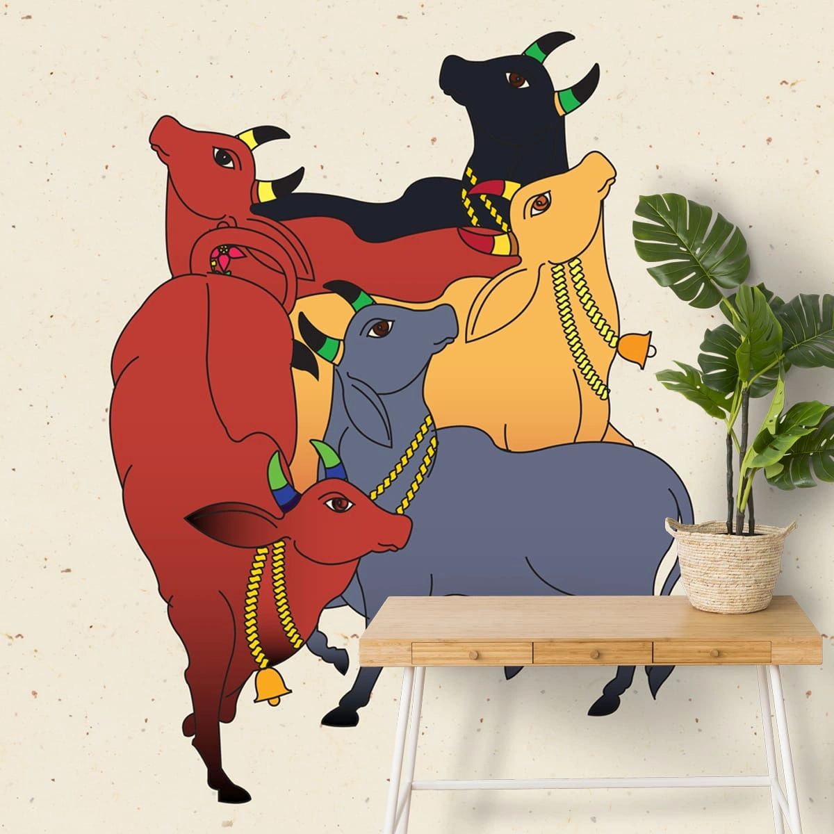Life n Colors: Pichwai Cows Multicolor Art Wallpaper