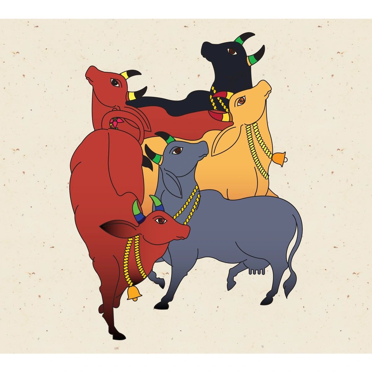 Life n Colors: Pichwai Cows Multicolor Art Wallpaper