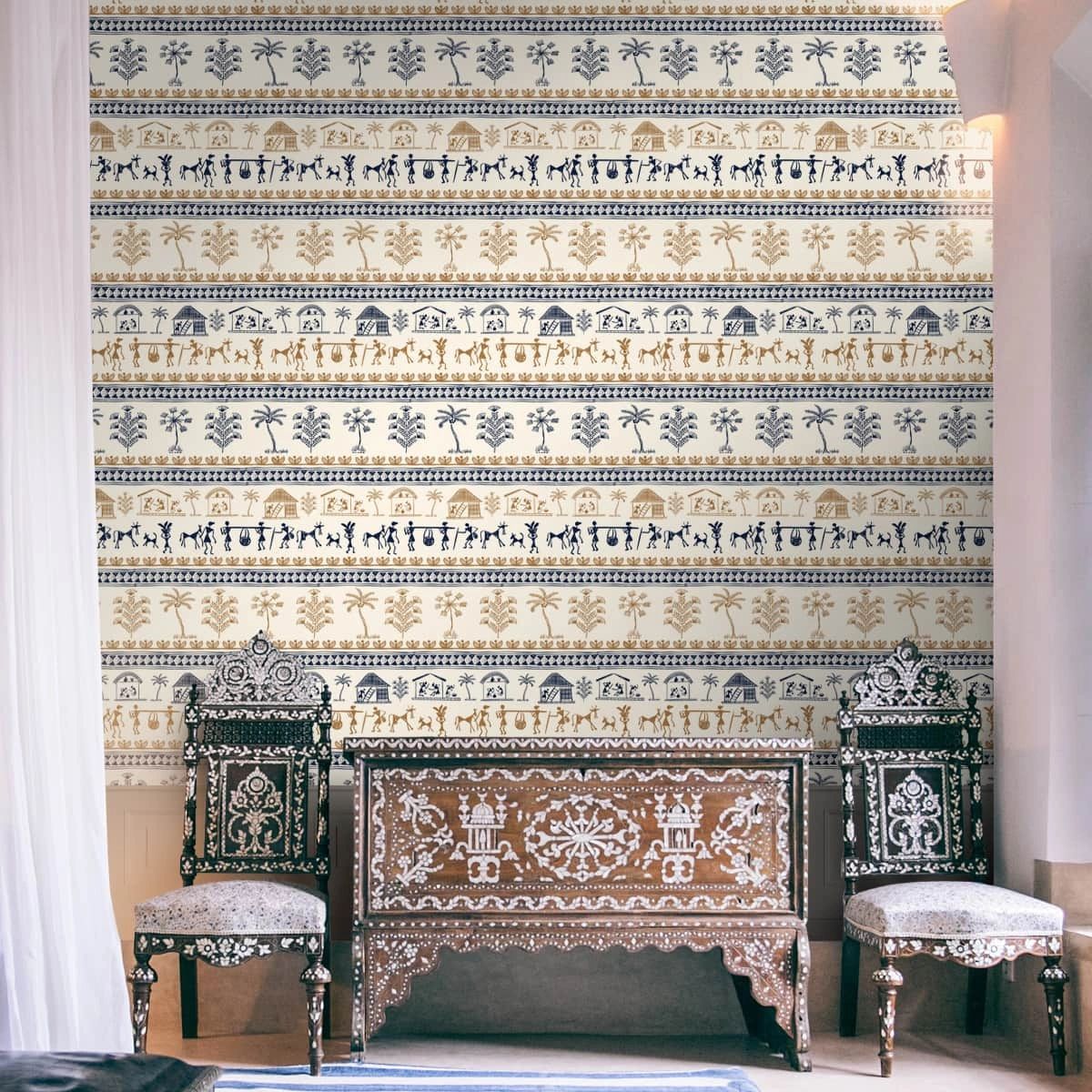 Life n Colors: Indian Warli Art Wallpaper Design for Walls