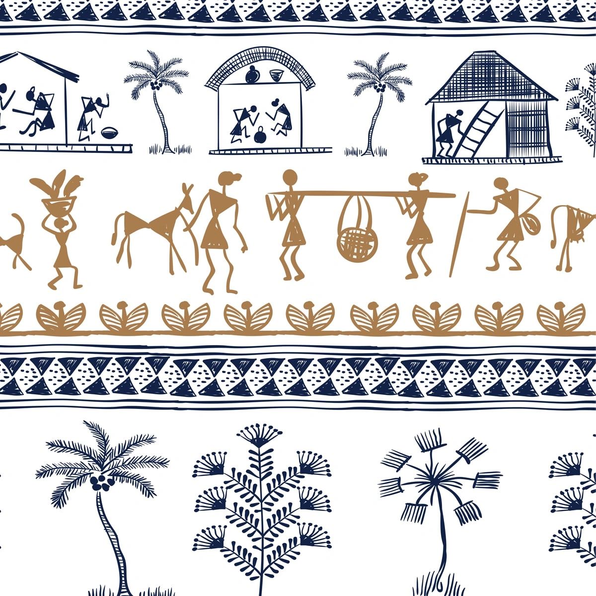 Life n Colors: Indian Warli Art Wallpaper Design for Walls