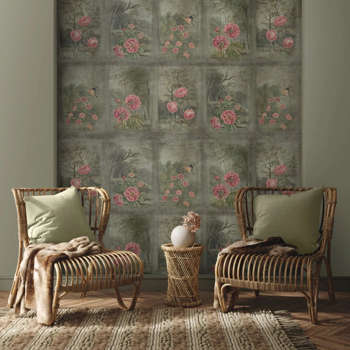 Life n Colors: Vatika, Vintage Floral Theme Premium Wallpaper
