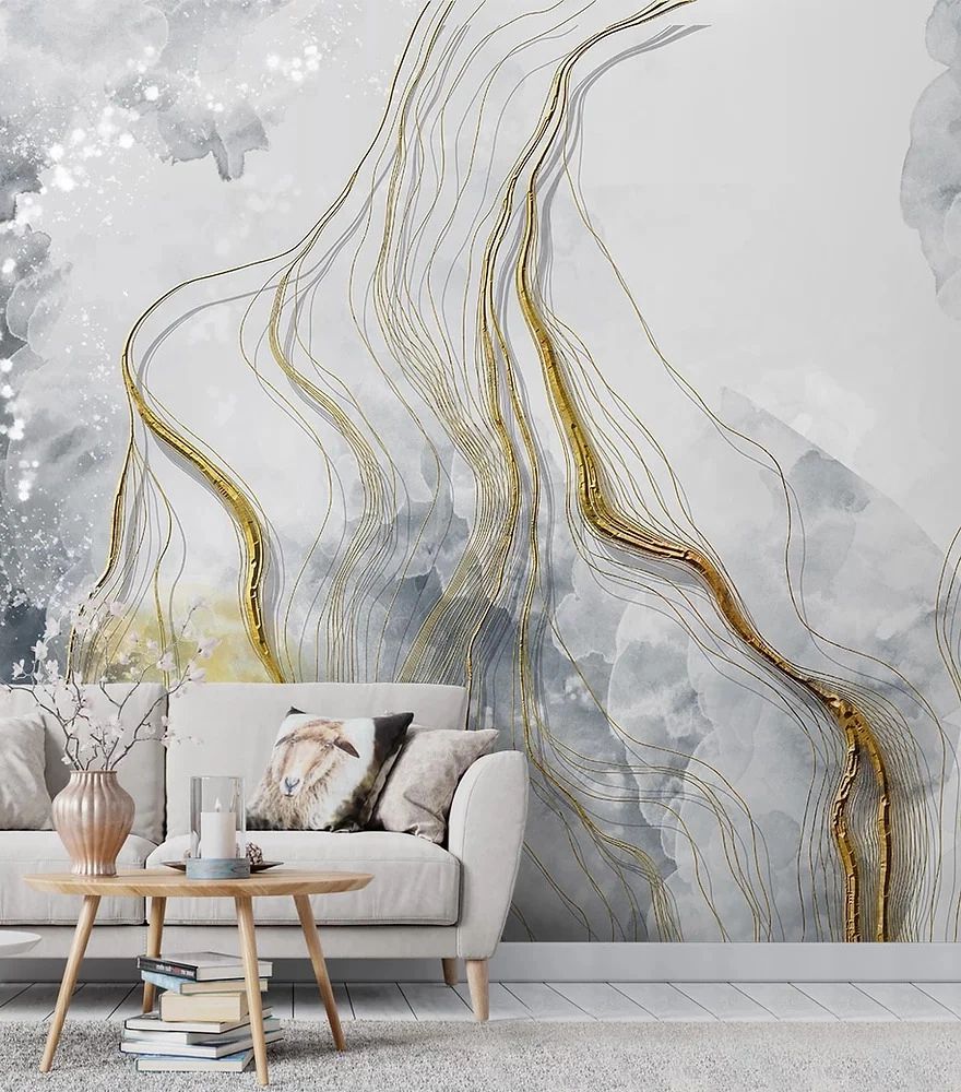 Life n Colors: Marble Wallpaper with Gold Color Lines