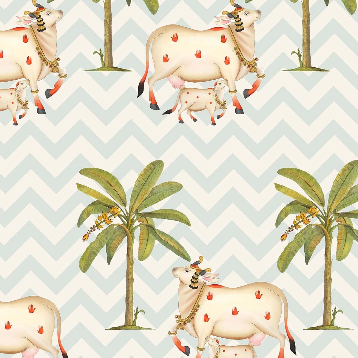 Life n Colors: Pichwai Cows in Chevron Pattern Wallpaper