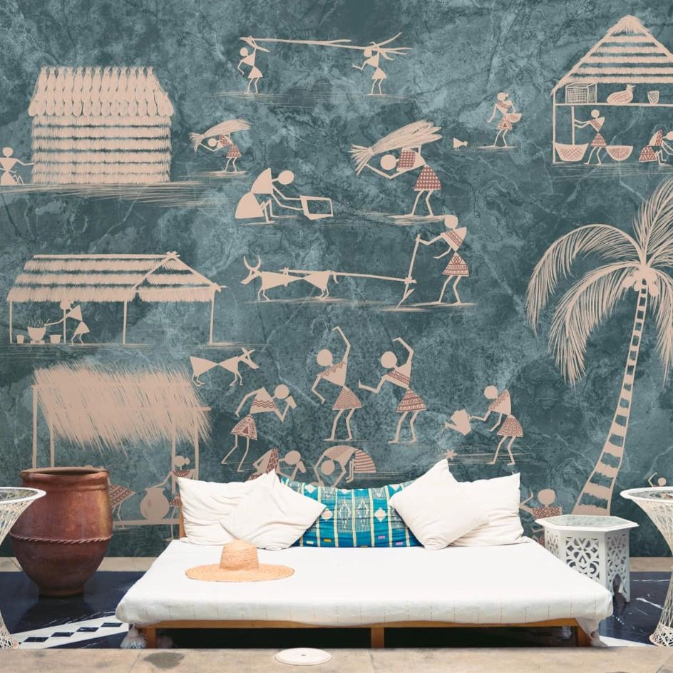 Life n Colors: Blue Warli Indian Art Design Wallpaper