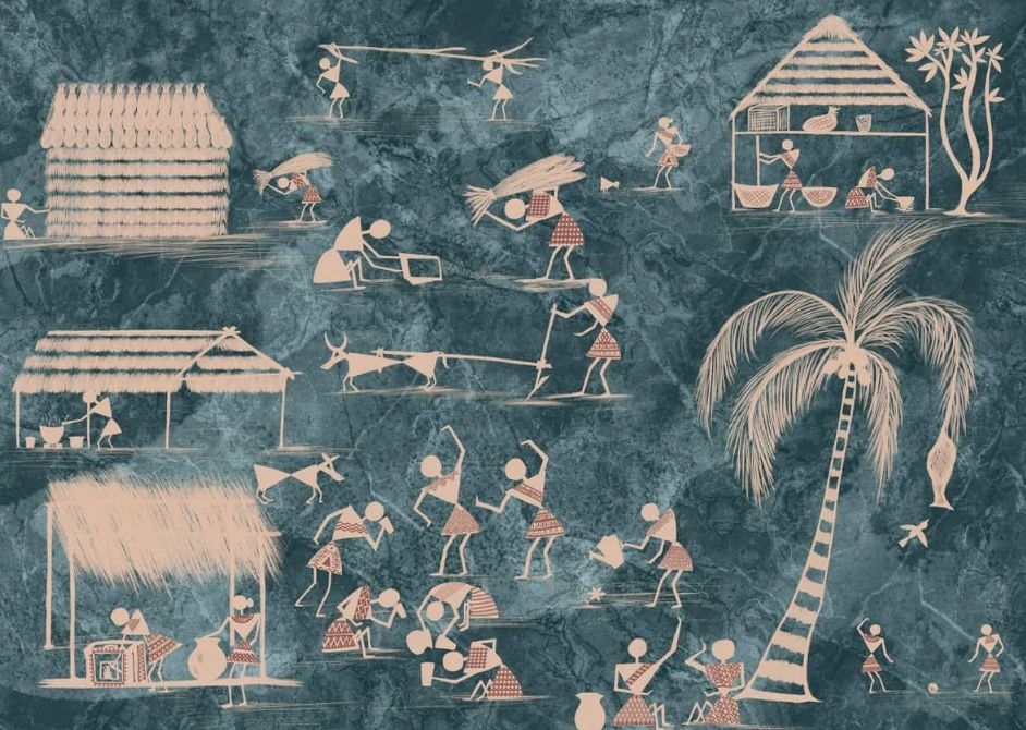 Life n Colors: Blue Warli Indian Art Design Wallpaper