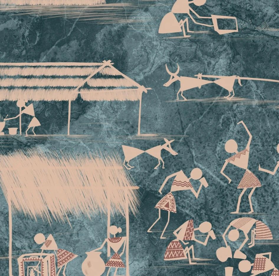 Life n Colors: Blue Warli Indian Art Design Wallpaper