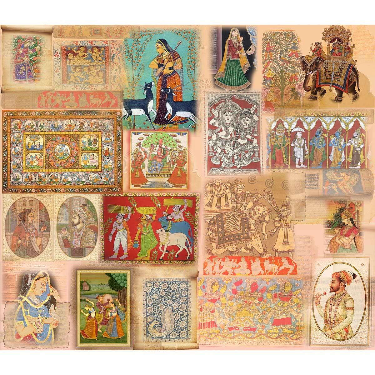 Life n Colors: Hindustan, Indian Folk Art Inspired Montage Wallpaper