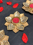 Gold Floral Mirror Work Tea Light Holder