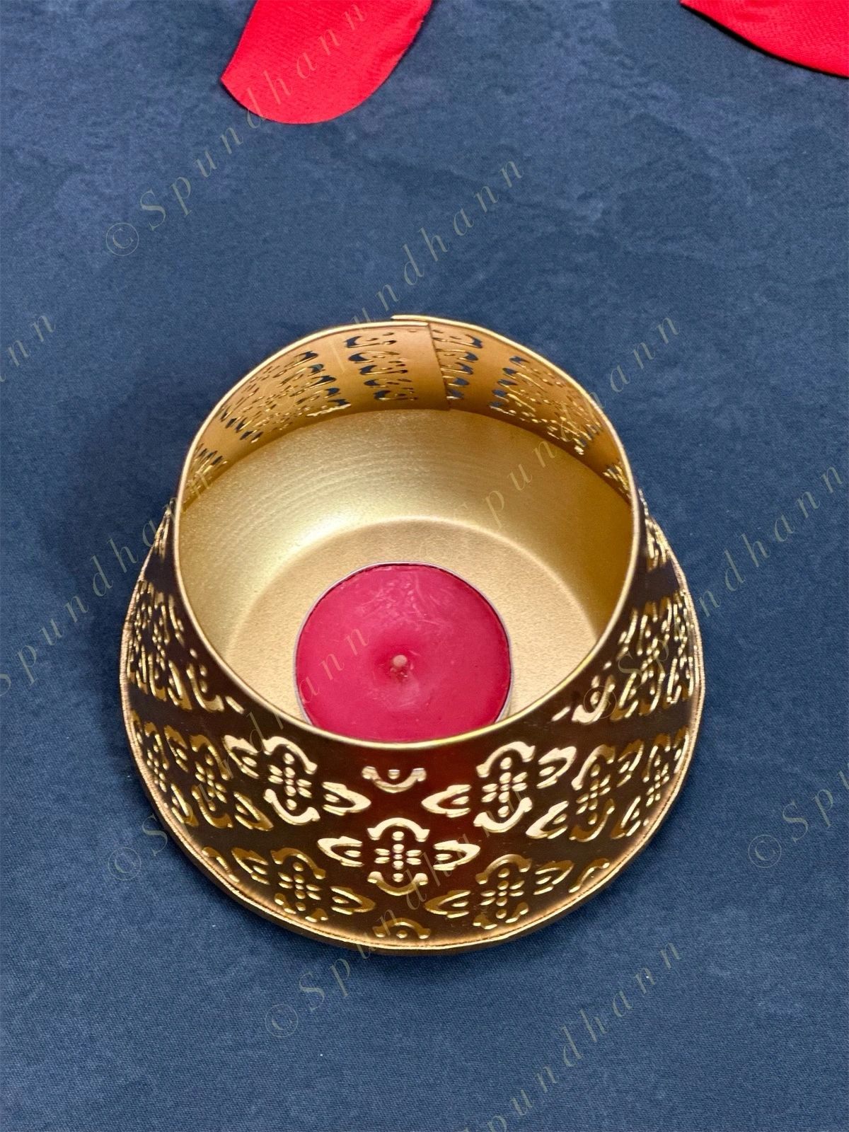 Fancy Golden Votive Shadow Tea Light (Cutwork)