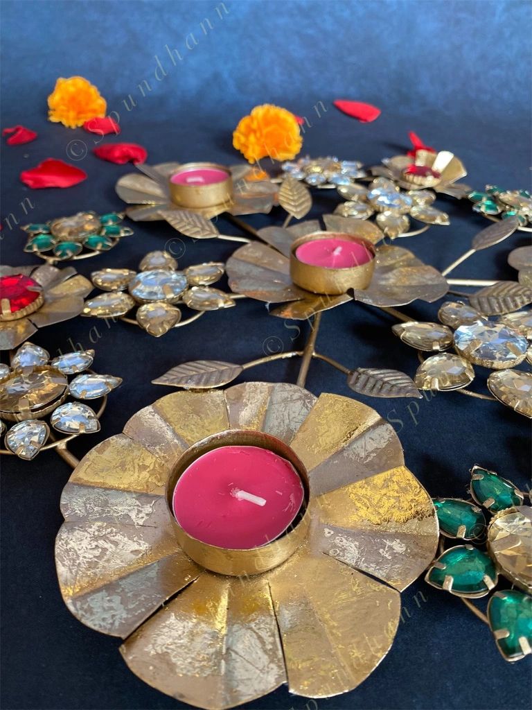 Studded Metal Floral Rangoli