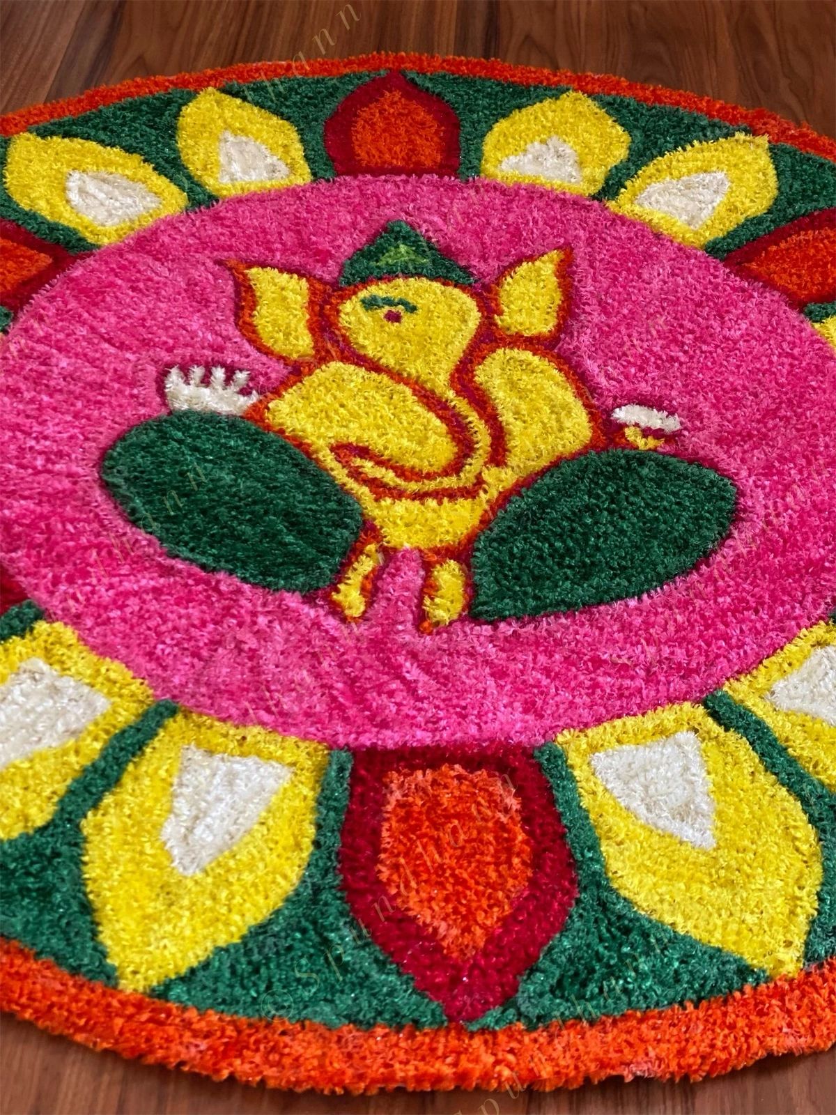 Round Ganesh Floral Rangoli Floor Mat
