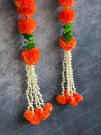 Orange Marigold & Rajnigandha Long Decor String - Single Piece